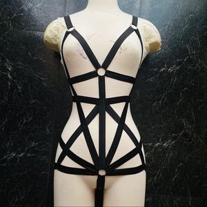 Custom sexy black spandex body cage harness